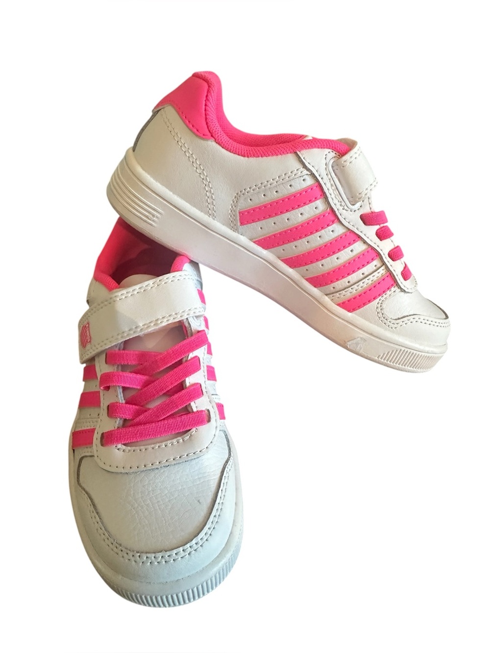 12.5 k-Swiss preschool white hot pink palisades sneakers tennis shoes stripe